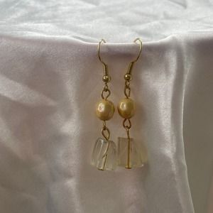 Dainty Gold, Pearl & Crystal Dangle Drop Earrings